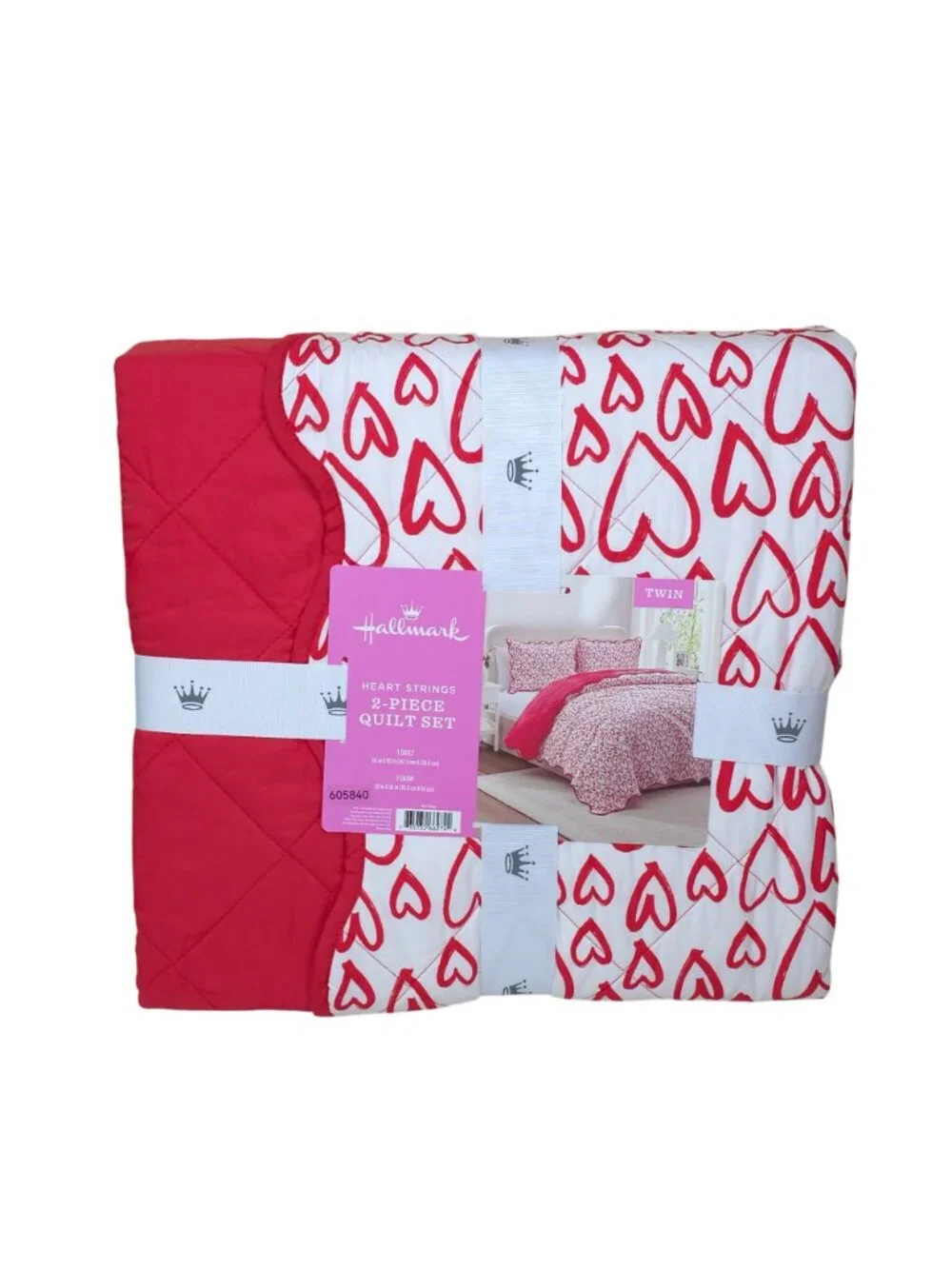 Hallmark Heart Strings Twin 2-Piece Quilt Set Valentines Day Love Heart